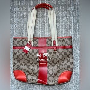 Coach Heritage orange/red signature tote